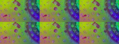 Raster illüstrasyonundaki çiçek desenli çizim. Yeşil renkte çiçekler.