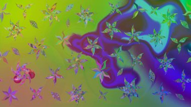 Yeşil renklerde. Küçük çiçekteki sevimli çiçek deseni. Raster illüstrasyonu. Soyut çiçek çizim kalıbı arka planı. Raster deseni.