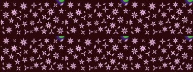 Raster illüstrasyonu. El çizimi çiçekli soyut çizim kalıbı. Kahverengi renkte çiçekler.