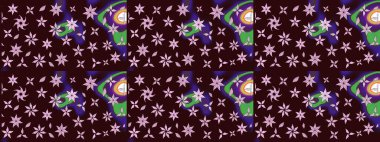 Çiçek desenli çizim. Kahverengi renkli Asya tekstili. Raster illüstrasyonu.