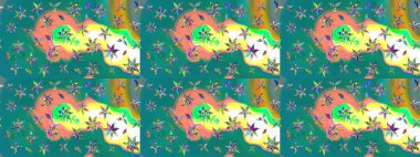 Mavi renkli çiçekler. Raster illüstrasyonu. Çiçek desenli çizim. Raster illüstrasyonu. Asya tekstil tarzında.