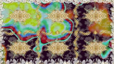 Antika altın tekrarlanabilir duvar kağıdı. Kahverengi renklerde altın element. Damask arkaplanı tekerrür ediyor. Barok tarzında altın çiçek süsü..