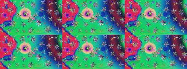 Parlak çiçekli kolaj çiçekleri yeşildir. Çiçekli zambakların eskiz geçmişi. Çiçek tasarımı için inanılmaz kolaj cennet tarzı..