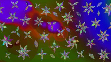 Yeşil renkli çiçekler. Renkli Bahar Teması eskiz kalıbı. Düz Çiçek Elementleri Tasarımı. Raster illüstrasyonunda çiçek deseni çizimi.