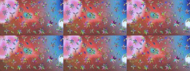 Raster Şirin kumaş deseni. Eskiz klasiği. Renkli Bahar Teması eskiz kalıbı. Düz Çiçek Elementleri Tasarımı.