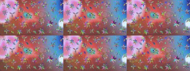 Raster Şirin kumaş deseni. Eskiz klasiği. Renkli Bahar Teması eskiz kalıbı. Düz Çiçek Elementleri Tasarımı.