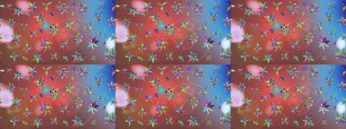 Kumaş, tekstil, duvar kağıdı baskısı için. Eskiz geçmişi. Raster illüstrasyonu. Eski usul. Renkli desenli eskiz deseni, pembe çiçekler ve dekoratif elementler..