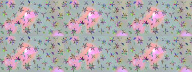 Çiçek desenli eskiz. Renkli Bahar Teması eskiz kalıbı. Gri renkli çiçekler. Düz Çiçek Elementleri Tasarım Raster illüstrasyonu.