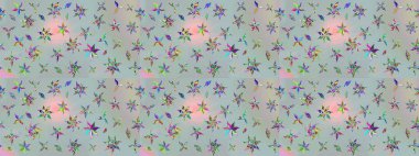 Raster illüstrasyonu. Düz Çiçek Elementleri Tasarımı. Chichi 'nin kumaş kalıbını çiz. Çiçek deseni. Renkli Bahar Teması çizim şablonu.