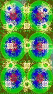 Çiçekli karalama şeklinde Raster çiçek deseni. Raster illüstrasyonu. Yeşil, mavi ve sarı renkte yaz çiçekleri.