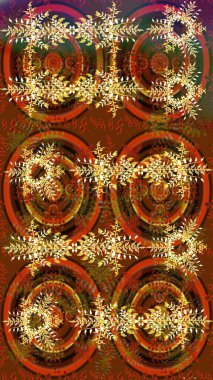 Kahverengi, turuncu ve sarı renklerde şirin soyut kar taneleri raster tasarımı. Düz kar karalama ikonları, yılbaşı afişi için kar taneleri silueti, kartlar. Yeni yıl kar tanesi.