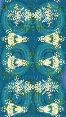 Parlak çiçekli kolaj çiçeği mavisi. Çiçek tasarımı için inanılmaz bir kolaj cenneti tarzı. Çiçekli zambaklar eskiz arka planı.