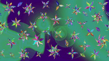 Raster illüstrasyonu. Mavi renkli şirin tekstil tarzında. Çiçek duvar kâğıdı. Renkli çizim kalıbı. Çiçek arka planı.