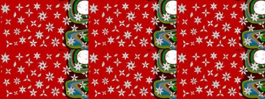 Şirin çiçekli eskiz deseni ve kırmızı renklerde yapraklar, suluboya çiçek deseni, duvar kağıdı, kart veya kumaş için fayanslı. Raster illüstrasyonu.