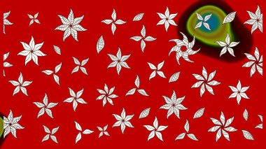 Kırmızı renklere karalamalar çizilmiş çiçek deseni. Raster illüstrasyonu.