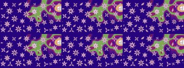 Moda baskıları için zarif bir şablon. Modern çiçek arkaplanı. Halk tarzı. Parlak renkli çiçekleri ve mavi yaprakları olan harika bir çiçek deseni..