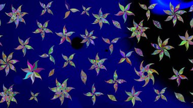 Tropik çiçek desenleri. Raster illüstrasyonu. Mavi renkte çiçekler.