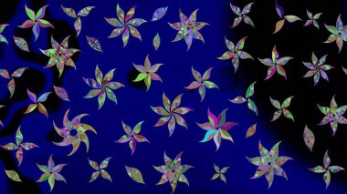Çiçek desenli eskiz, darbeler, sıçramalar, yaz çiçekleri. Mavi renkli çiçekler. Raster illüstrasyonu.