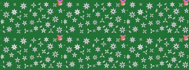 Yeşil renkli etnik çiçeklerle süslenmiş zarif bir eskiz şekli. Asya Tekstil 'inde Raster Çiçek İllüstrasyonu.