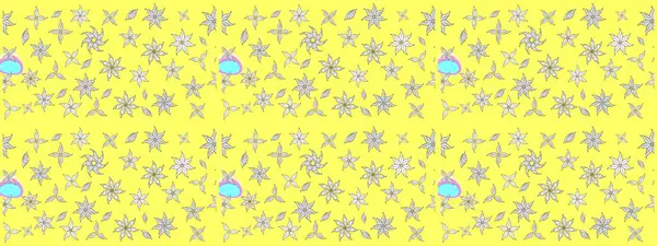 Küçük sarı çiçeklerle oldukça eski bir besin torbası deseni. Tekstil, kumaş, kapaklar, duvar kağıtları, baskı, paket, koleksiyon defteri, örgü, dekupaj için çiçek arkaplanı..