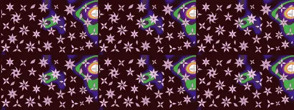 Çiçek desenli çizim. Kahverengi renkli Asya tekstili. Raster illüstrasyonu.