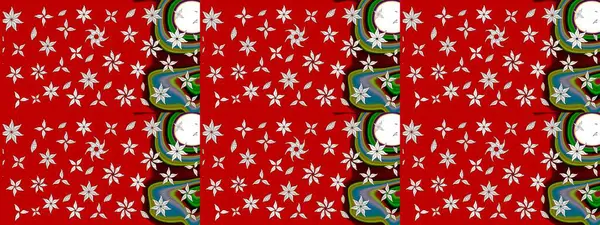 Şirin çiçekli eskiz deseni ve kırmızı renklerde yapraklar, suluboya çiçek deseni, duvar kağıdı, kart veya kumaş için fayanslı. Raster illüstrasyonu.