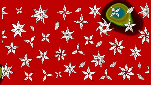 Kırmızı renklere karalamalar çizilmiş çiçek deseni. Raster illüstrasyonu.