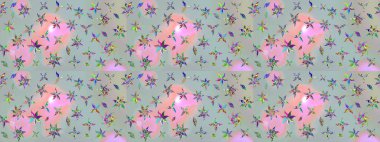 Çiçek desenli eskiz. Renkli Bahar Teması eskiz kalıbı. Gri renkli çiçekler. Düz Çiçek Elementleri Tasarım Raster illüstrasyonu.