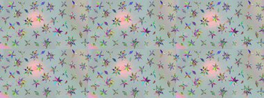 Raster illüstrasyonu. Düz Çiçek Elementleri Tasarımı. Chichi 'nin kumaş kalıbını çiz. Çiçek deseni. Renkli Bahar Teması çizim şablonu.