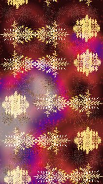 Renkli arka planda izole kar taneleri. Yüzey için tekrarlanan doku, ambalaj kağıdı, kahverengi, kırmızı ve mor renkler. Raster illüstrasyonu. Kış kar tanesi, raster arkaplan.