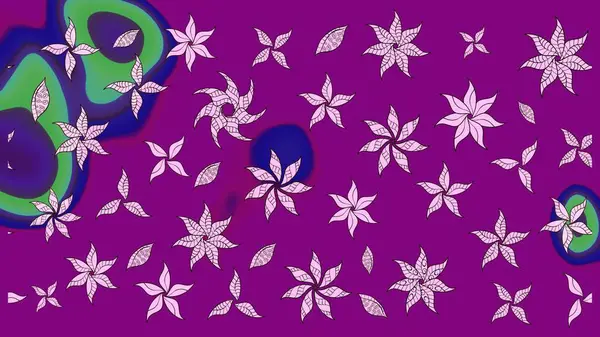 Raster illüstrasyonu. Asya tekstil tarzında. Raster illüstrasyonu. Çiçek desenli çizim. Mor renkte çiçekler.