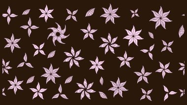 Suluboya elle çizilmiş çiçek desenli eskiz deseni. Parlak renkli fantezi çiçekleri, yapraklar, kahverengi renkli tomurcuklar, kahverengi.