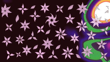 Renkli Yaz Temalı eskiz kalıbı. Modaya uygun kumaş deseni. Düz Çiçek Elementleri Tasarımı. Sevimli çiçek raster deseni.