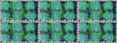 Raster illüstrasyonu. Çiçek ve yapraklı karalama şeklinde Raster çiçek deseni. Yumuşak, yeşil renkte bahar çiçekleri.