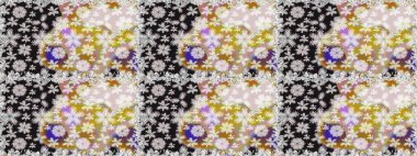 Eski moda arka plan. Şablon, pürüzsüz, çiçekli kenar. Çiçek çelengi. Güzel, parlak, pürüzsüz kumaş, tuval. Raster illüstrasyonu. Kıvırcık, parlak örgü.