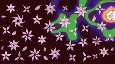 Raster. Düz Çiçek Elementleri Tasarımı. Renkli Bahar Teması çizim şablonu.