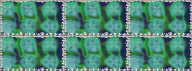 Raster illüstrasyonu. Çiçek ve yapraklı karalama şeklinde Raster çiçek deseni. Yumuşak, yeşil renkte bahar çiçekleri.