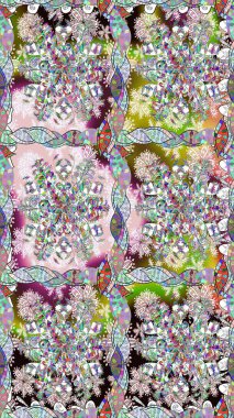 Raster illüstrasyonu. Raster illüstrasyonu. Robot resim stilinde nötr renkler. El yapımı çiçek ve bitki koleksiyonu. Sevimli karalama çiçekleriyle kusursuz çiçek deseni..