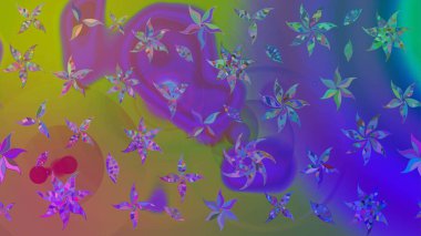 Düz Çiçek Elementleri Tasarımı. Çocuk stili. Renkli Bahar Teması eskiz kalıbı. Çiçekli çizim raster arkaplanı.