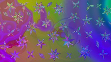 Eskiz arkaplan modeli. Raster - stok. Yapraklı çiçekler ve mor renkli papatya çiçekleri..