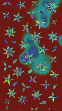 Kibarca, kırmızı renkte bahar çiçekleri. Raster illüstrasyonu. Yaprak ve çiçeklerin suluboya resimleri, kırmızı renklerde çizimler..