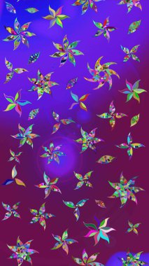 Raster illüstrasyonu. Çiçek desenli çizim. Mor renkli Asya tekstili.