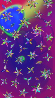 Nazik, sevimli çiçek arkaplanı. Çiçekli karalama şeklinde Raster çiçek deseni. Mor renkte çiçekler.