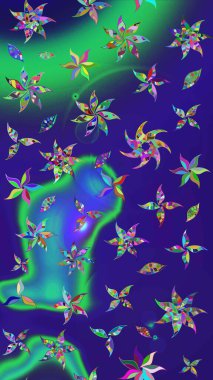 Vadinin mavi renkli çiçekleri. Çiçekler. Soyut etnik raster çizim kalıbı.