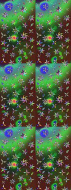 Çiçekli karalama şeklinde Raster çiçek deseni. Yumuşak, bahar çiçekli arka plan. Yeşil renkte çiçekler.