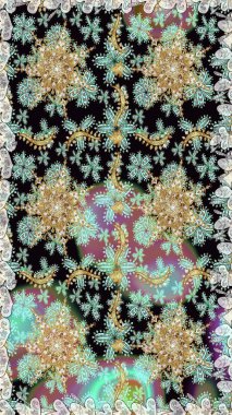 Süslü dantel iz sürücü. Çiçekli süslemeli, pürüzsüz bir desen. Doğu tarzında klasik tasarım öğesi. Duvar kâğıdı için altın süslü bir illüstrasyon. Tarafsız renkler üzerine geleneksel Arapça dekor.