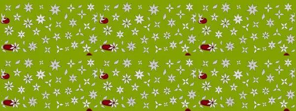 Hediye ambalaj kağıdı, tebrik kartları, posterler ve pankart tasarımı. Raster düz çiçek çizim deseni. Yeşil renkte çiçekler.