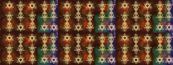 Varicolobrown, yeşil ve sarı raster çizimi. Bir sürü kahverengi, yeşil ve sarı soyut çiçekli tropik eskiz deseni. Küçük çiçekte sevimli çiçek deseni var..