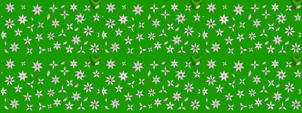 Raster illüstrasyonundaki çiçek desenli çizim. Yeşil renkte çiçekler.