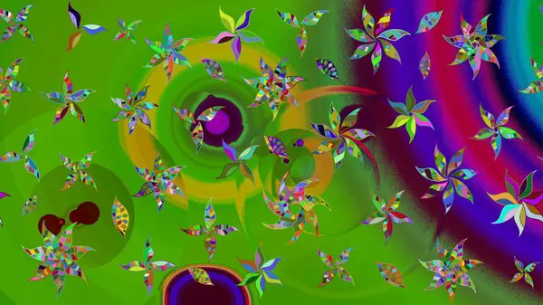 Varicologreen Raster çizimi. Küçük çiçekteki sevimli çiçek deseni. Birçok yeşil soyut çiçekli tropikal çizim deseni.